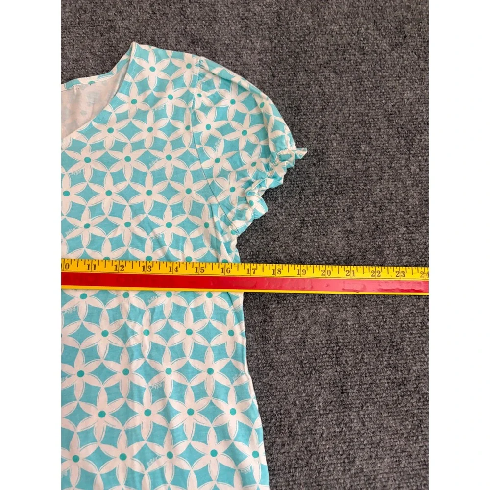 Lilly Pulitzer Aqua Blue White Floral Keyhole Puff Sleeve Top Small Cotton Modal